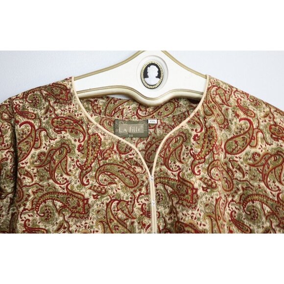 LA FILLE - WOMEN'S BEIGE & RED PAISLEY PRINT TUNIC TOP - SIZE XL - Picture 3 of 5